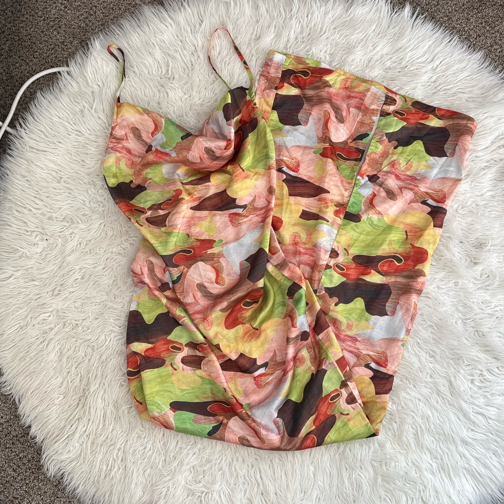 Pretty Little Thing Multi Abstract Print Satin Cowl Neck Maxi Dress